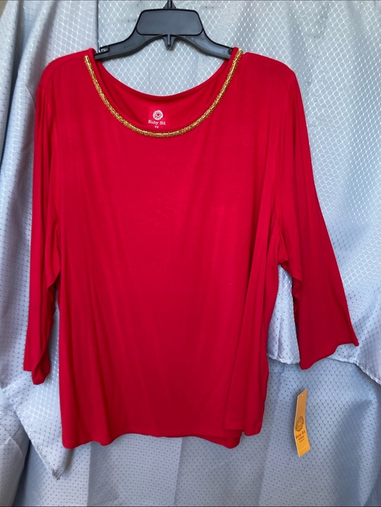 Ruby Rd. Tops - Ruby Rd red top gold beaded embellished neckline 2X